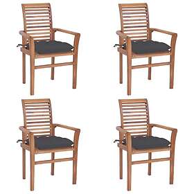 vidaXL Matstolar 4 st med antracita dynor massiv teak 3062637