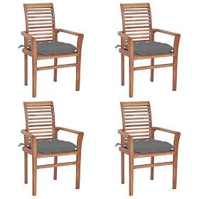 vidaXL Matstolar 4 st med gråa dynor massiv teak 3062638
