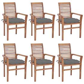 vidaXL Matstolar 6 st med gråa dynor massiv teak 3072962
