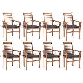 vidaXL Matstolar 8 st med antracitgråa dynor massiv teak 3072973