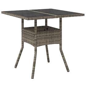 vidaXL Trädgårdsbord med glasskiva grå 80x80x75 cm konstrotting 365522