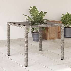vidaXL Trädgårdsbord med glasskiva grå 90x90x75 cm konstrotting 365526