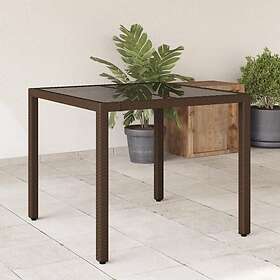 vidaXL Trädgårdsbord med glasskiva brun 90x90x75 cm konstrotting 365528