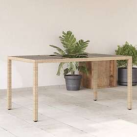 vidaXL Trädgårdsbord med glasskiva beige 150x90x75 cm konstrotting 365533