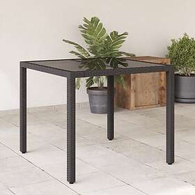 vidaXL Trädgårdsbord med glasskiva svart 90x90x75 cm konstrotting 365525