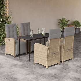 vidaXL Matgrupp för trädgården med dynor 5 delar beige konstrotting 3212586