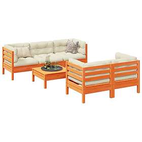vidaXL Soffgrupp för trädgården med dynor 6 delar vaxbrun massiv furu 3299294
