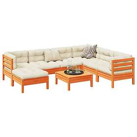 vidaXL Soffgrupp för trädgården med dynor 8 delar vaxbrun massiv furu 3299560