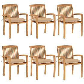 vidaXL Stapelbara trädgårdsstolar med dynor 6 st massiv teak 3073270