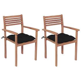 vidaXL Trädgårdsstolar 2 st med svarta dynor massiv teak 3062284