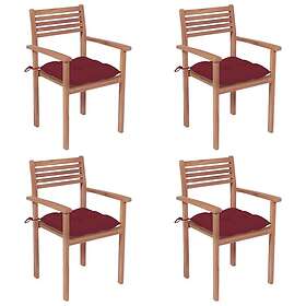 vidaXL Trädgårdsstolar med vinröda dynor 4 st massiv teak 3062313