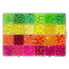 Panduro Hobby Pärlmix i 4 härliga neonfärger & nyanser – 6 varianter av pärlor i