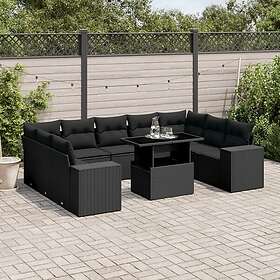 vidaXL Loungegrupp 10 delar med svarta dynor konstrotting 3269365