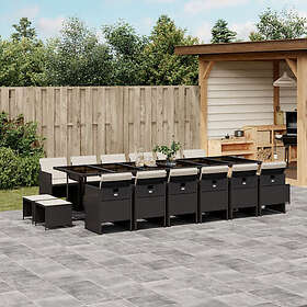 vidaXL Matgrupp för trädgården med dynor 17 delar konstrotting svart 3210642