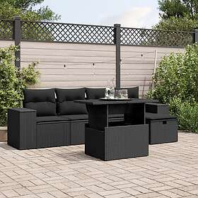 vidaXL Loungegrupp med dynor 6 delar svart konstrotting 3275285