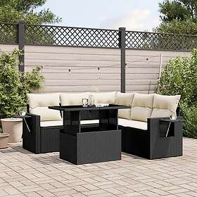 vidaXL Loungegrupp med dynor 6 delar svart konstrotting 3267896