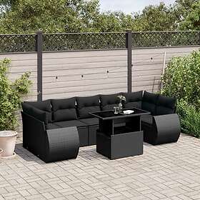 vidaXL Loungegrupp för trädgården med dynor 8 delar svart konstrotting 3268405
