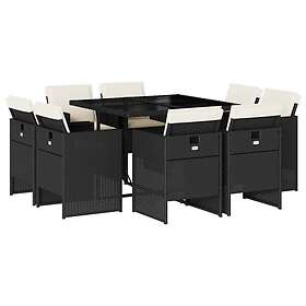 vidaXL Matgrupp för trädgården med dynor 9 delar svart konstrottning 3210654