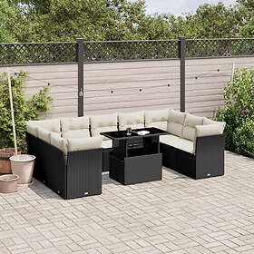 vidaXL Loungegrupp 10 delar med svarta dynor konstrotting 3266816