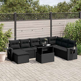 vidaXL Loungegrupp för trädgården med dynor 8 delar svart konstrotting 3268065