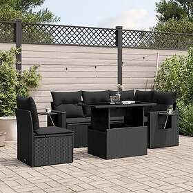 vidaXL Loungegrupp med dynor 6 delar svart konstrotting 3267905