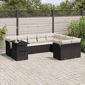 vidaXL Loungegrupp 10 delar med svarta dynor konstrotting 3266846