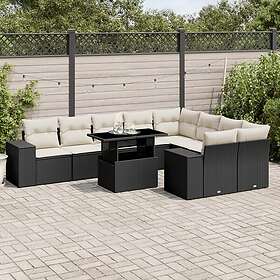 vidaXL Loungegrupp 10 delar med svarta dynor konstrotting 3269386
