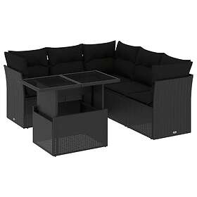 vidaXL Loungegrupp med dynor 6 delar svart konstrotting 3266575