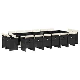 vidaXL Matgrupp för trädgården med dynor 17 delar konstrotting svart 3210702