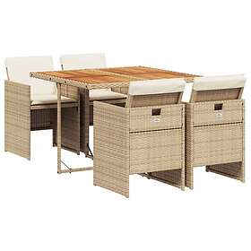 vidaXL Matgrupp för trädgården med dynor 5 delar beige konstrotting 3210544