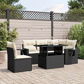 vidaXL Loungegrupp med dynor 6 delar svart konstrotting 3267906