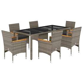 vidaXL Matgrupp för trädgården med dynor 7 delar grå konstrotting&glas 3278655