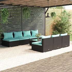 vidaXL Loungegrupp med dynor 8 delar konstrotting svart 3101465