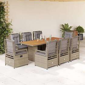 vidaXL Matgrupp för trädgården med dynor 9 delar beige konstrotting 3262935