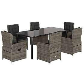 vidaXL Matgrupp för trädgården med dynor 7 delar grå konstrotting 3262866