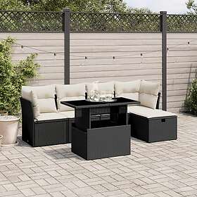 vidaXL Loungegrupp med dynor 6 delar svart konstrotting 3274636