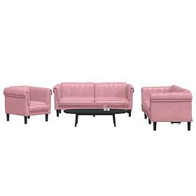 vidaXL Soffgrupp 3 delar rosa sammet 3209212