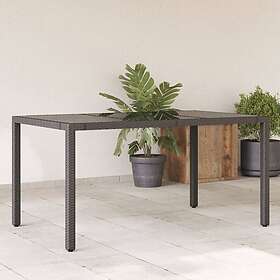 vidaXL Trädgårdsbord med glasskiva svart 150x90x75 cm konstrotting 365589