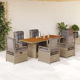 vidaXL Matgrupp för trädgården med dynor 7 delar beige konstrotting 3262934