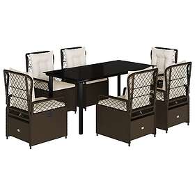 vidaXL Matgrupp för trädgården 7 delar brun konstrotting 3262982