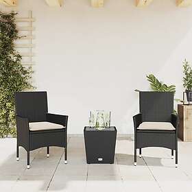 vidaXL Bistrogrupp med dynor 3 delar svart konstrotting och glas 3278739