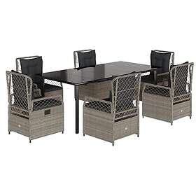 vidaXL Matgrupp för trädgården med dynor 7 delar ljusgrå konstrotting 3263039