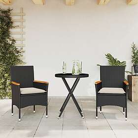 vidaXL Bistrogrupp med dynor 3 delar svart konstrotting och glas 3278753