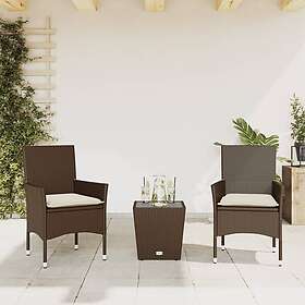 vidaXL Bistrogrupp med dynor 3 delar brun konstrotting och glas 3278741