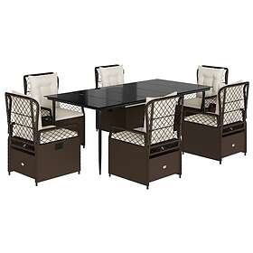 vidaXL Matgrupp för trädgården 7 delar brun konstrotting 3262976