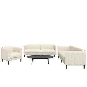 vidaXL Soffgrupp 3 delar gräddvit tyg 3209236