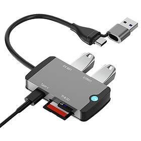 NÖRDIC 1 till 5 USB dockningsstation och kortläsare - SD MicroSD/TF 2x USB-A 1xU