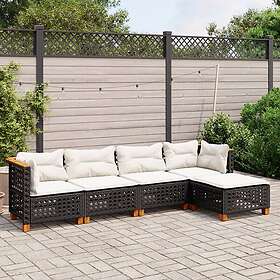 vidaXL Loungegrupp för trädgården med dynor 5 delar svart konstrotting 3261788