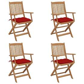 vidaXL Hopfällbara trädgårdsstolar med dynor 4 st massivt akaciaträ 3064638
