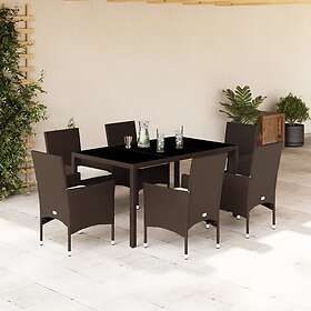 vidaXL Matgrupp för trädgården 7 delar brun konstrotting och glas 3278552